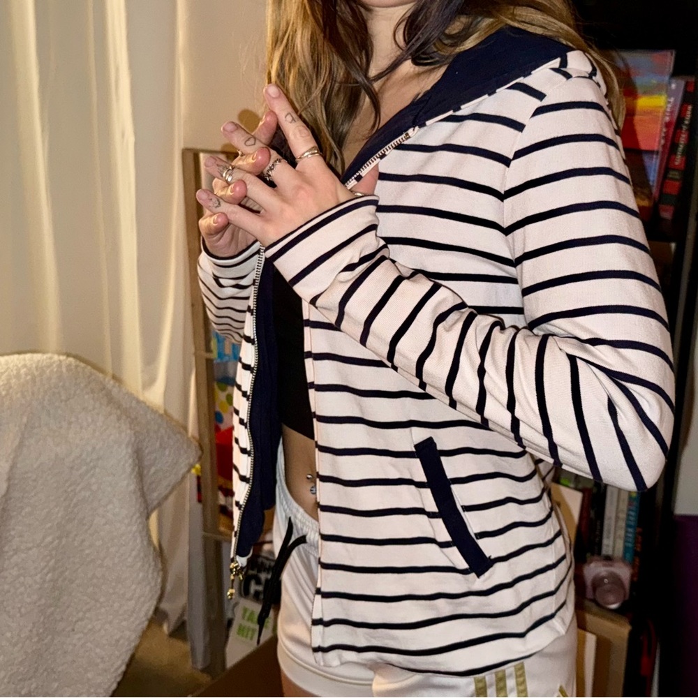 navy / white striped RALPH LAUREN zip-up hoodie